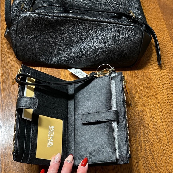 Michael Kors Black Backpack and Wallet with Gold Accents Set - Picture 9 of 16